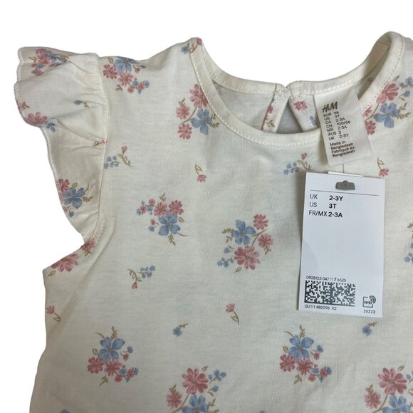 H&M Toddler Girls Floral Print Cream Dress With Ruffled Sleeves Size 3T - New - Picture 5 of 7